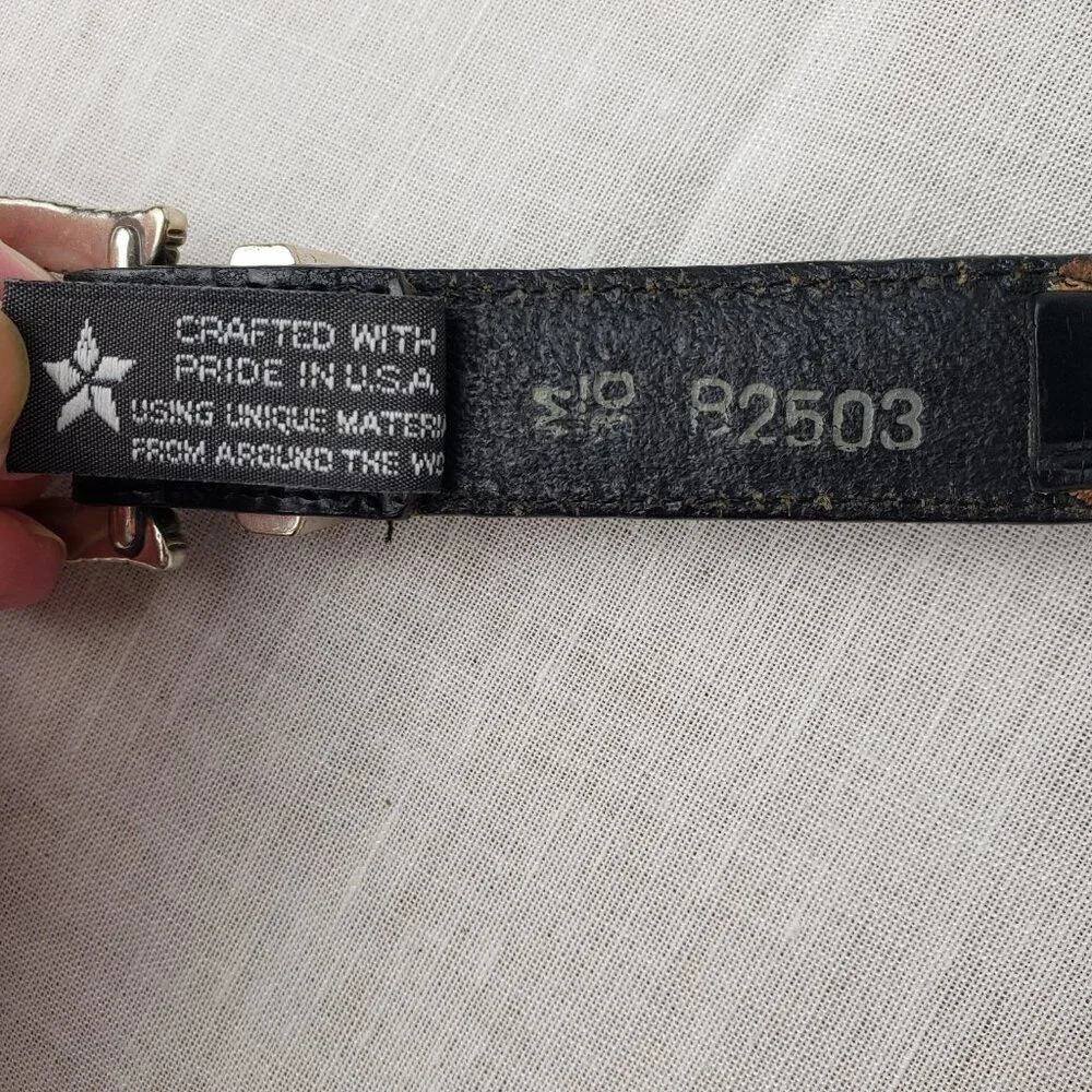 Brighton Black Silver Tone Double Locking Hearts Belt B2503 Womens 30/Medium
